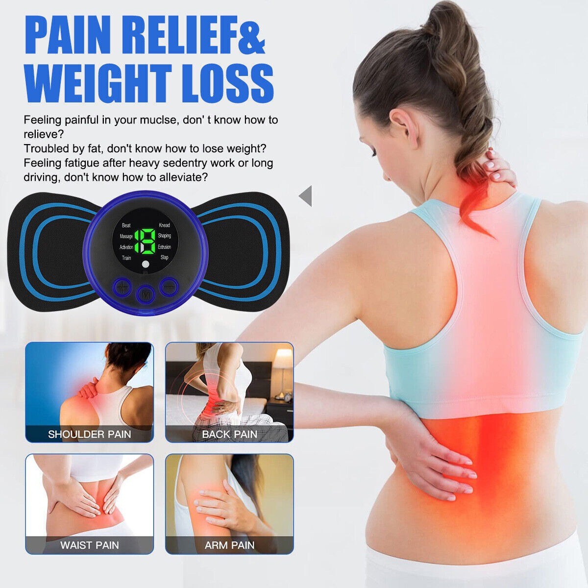 Portable EMS Mini Electric Massager Patch – Muscle Pain Relief for Neck, Back, Arms & Full Body - DGN Mart
