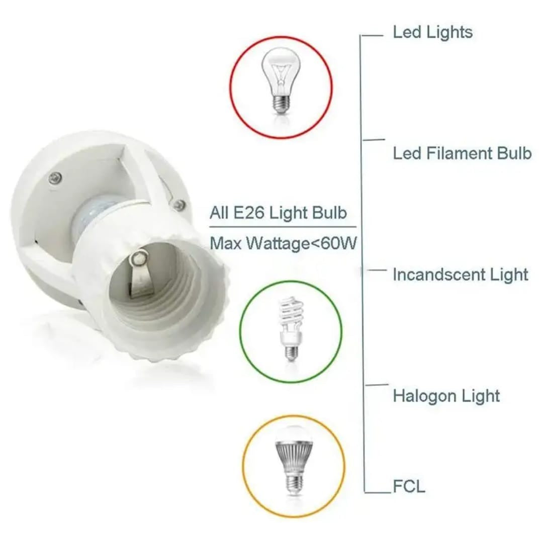 Infrared Motion Sensor Lamp Holder – 360° Smart Light Socket with Automatic On/Off Detection - DGN Mart