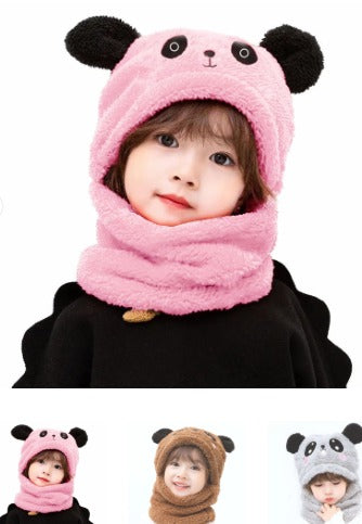 Kids Winter Panda Wool Cap With Neck Warmer (Random Color) - DGN Mart