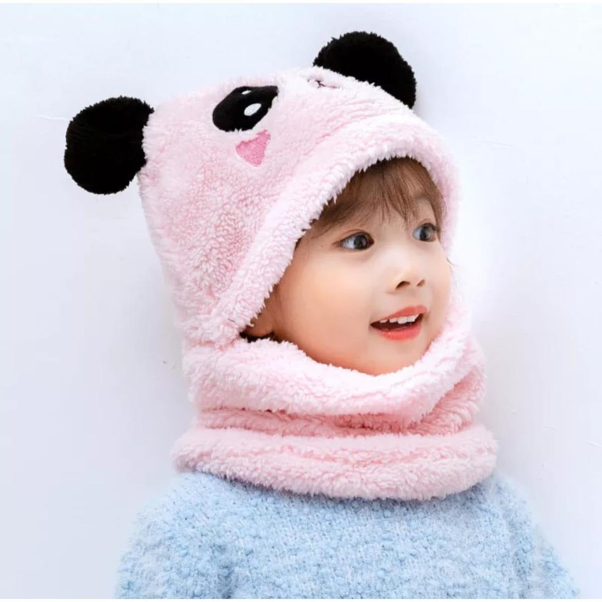 Kids Winter Panda Wool Cap With Neck Warmer (Random Color) - DGN Mart