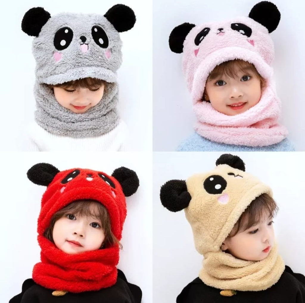 Kids Winter Panda Wool Cap With Neck Warmer (Random Color) - DGN Mart