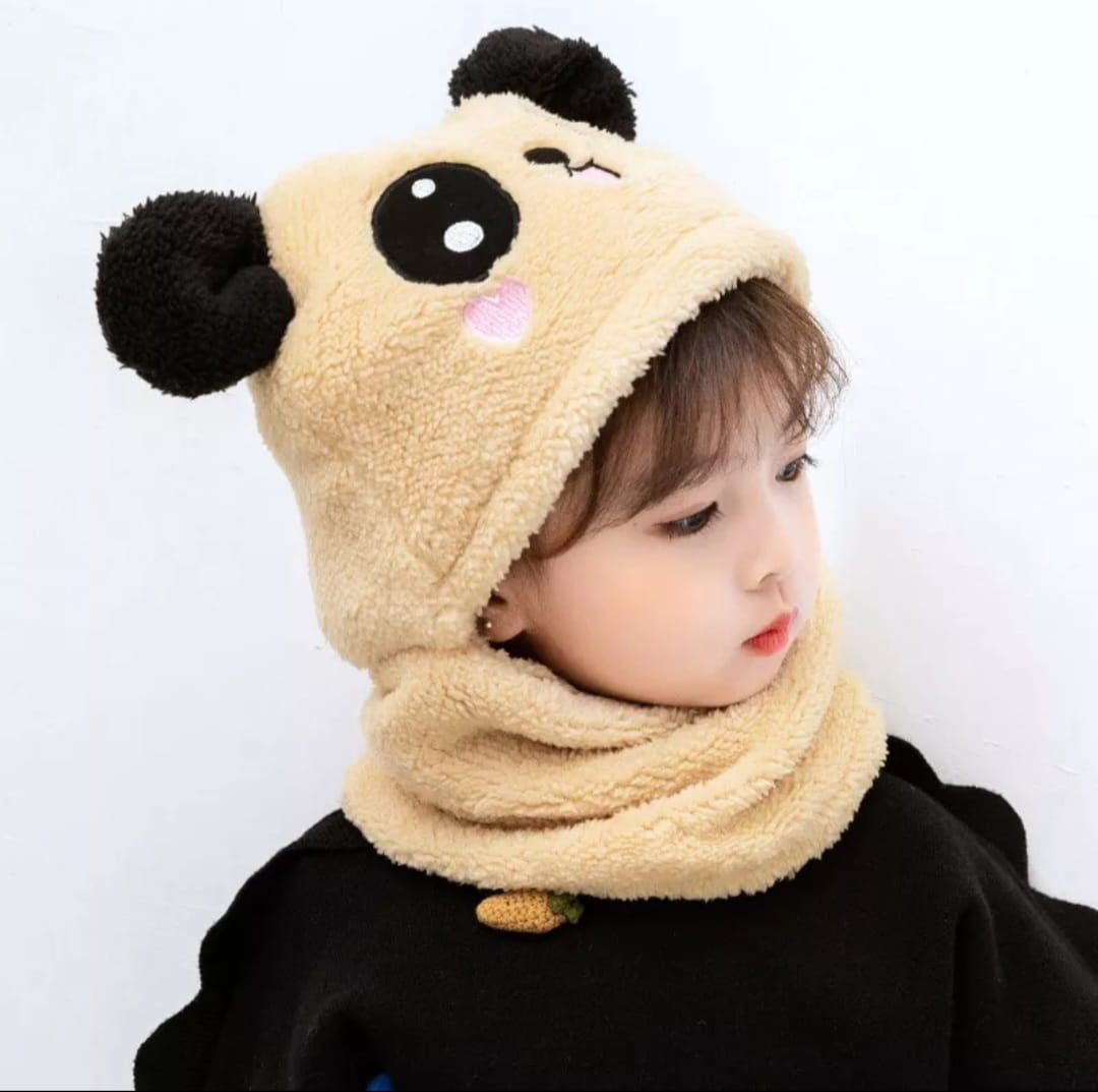 Kids Winter Panda Wool Cap With Neck Warmer (Random Color) - DGN Mart