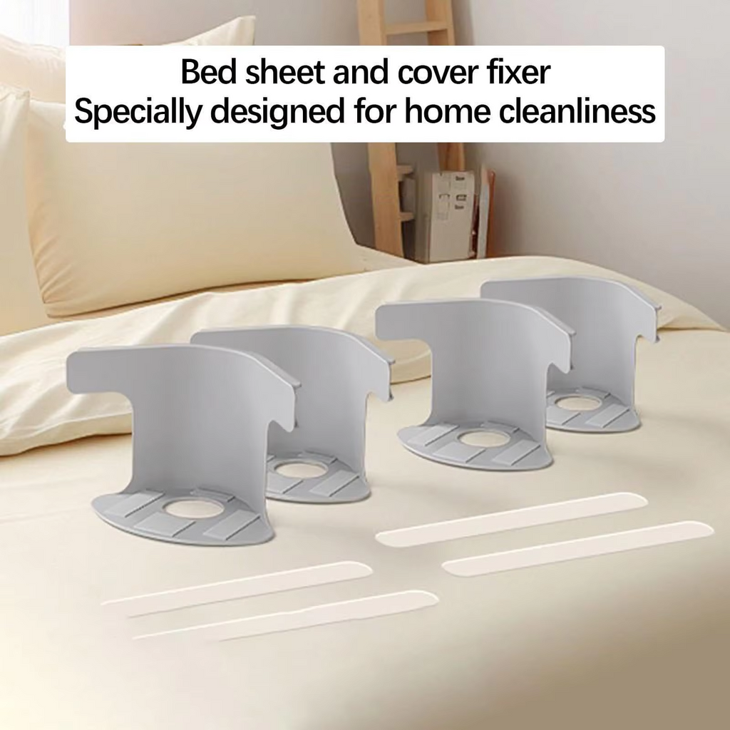 Heavy-duty DGN Mart 4-piece bed corner sheet grippers with straps for all mattress sizes, securing sheets in place.
