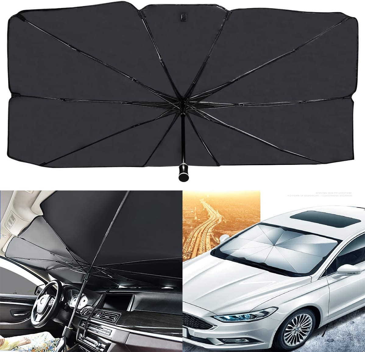 Car Sun Shade Umbrella – Foldable Windshield Sun Protector UV Block Heat Resistant Cover for Cars