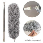 Microfiber Gray Fan Duster – Extendable Stainless Steel Long Pole & Bendable Washable Cleaning Brush