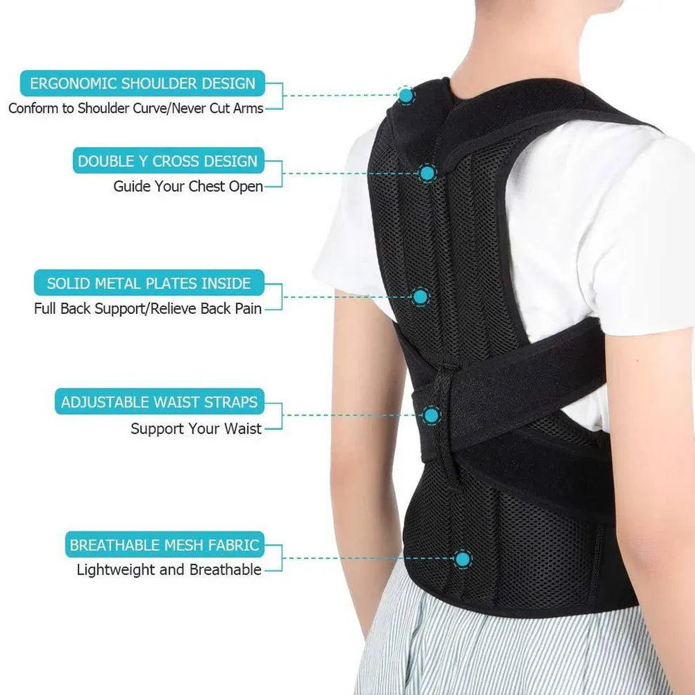 Adjustable posture corrector belt for men and women with back support and pain relief, featuring DGN Mart branding.