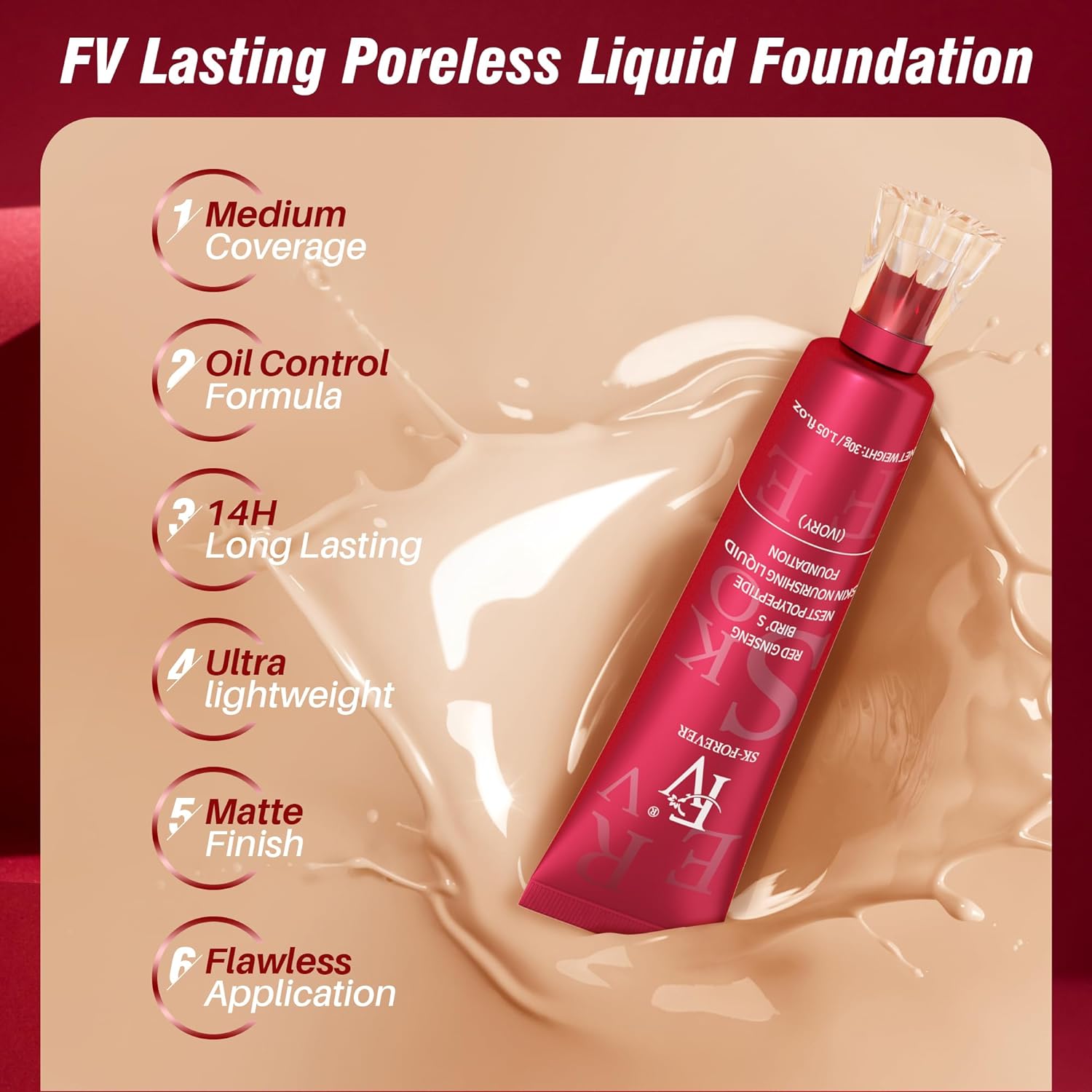FV SK-Forever Foundation Matte Finish Liquid Foundation, Waterproof, Lightweight Foundation - DGN Mart
