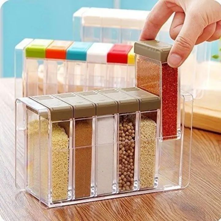 6 Piece Kitchen decor Transparent Spice Jar Set with Colorful Lids - DGN Mart