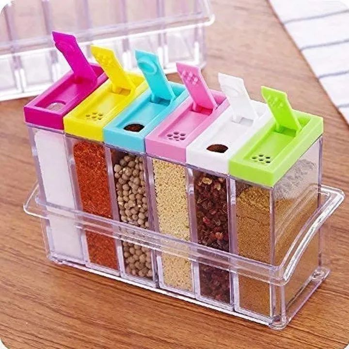 6 Piece Kitchen decor Transparent Spice Jar Set with Colorful Lids - DGN Mart