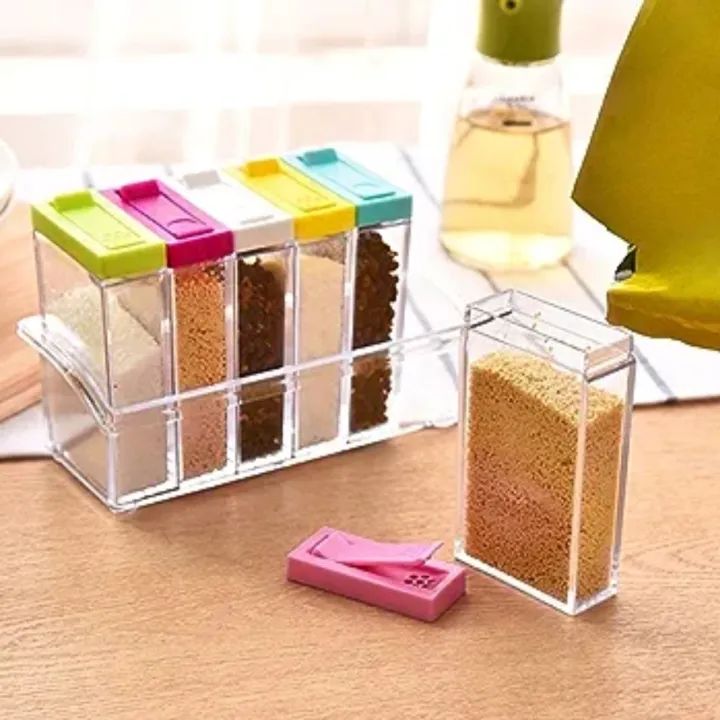 6 Piece Kitchen decor Transparent Spice Jar Set with Colorful Lids - DGN Mart