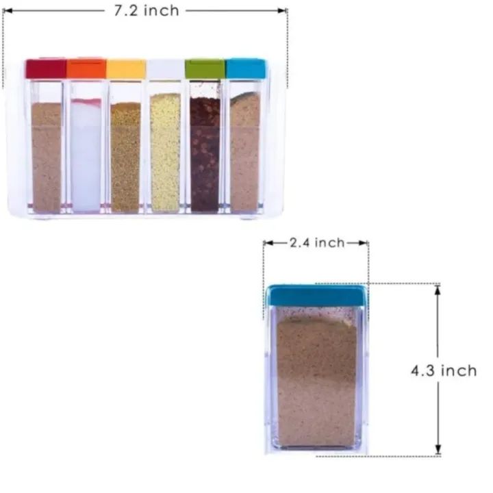 6 Piece Kitchen decor Transparent Spice Jar Set with Colorful Lids - DGN Mart