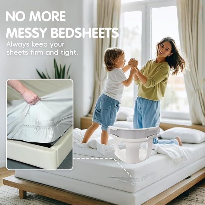 Heavy-duty DGN Mart 4-piece bed corner sheet grippers for all mattress sizes, designed to keep sheets securely in place.