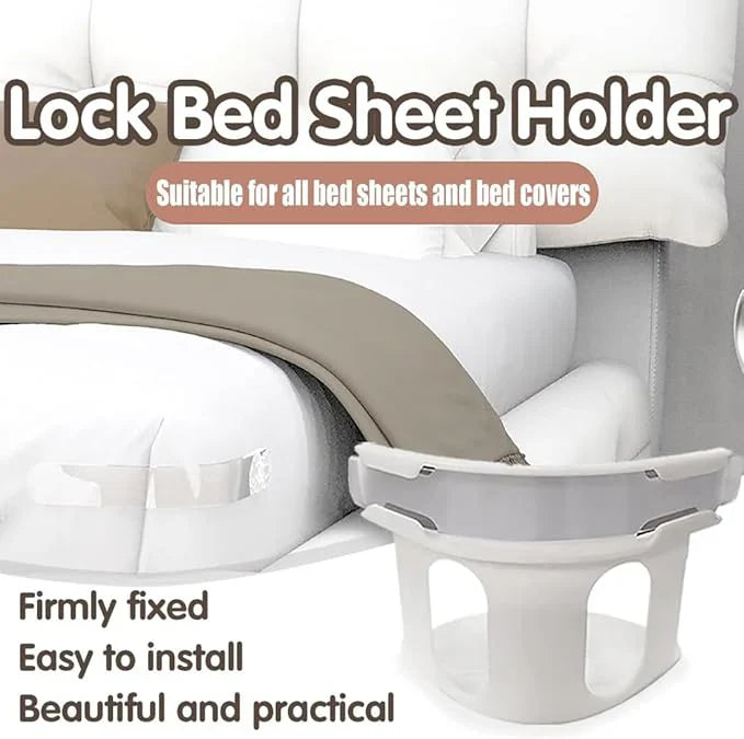 Heavy-duty DGN Mart 4-piece bed corner sheet grippers with straps for all mattress sizes, securing sheets in place.