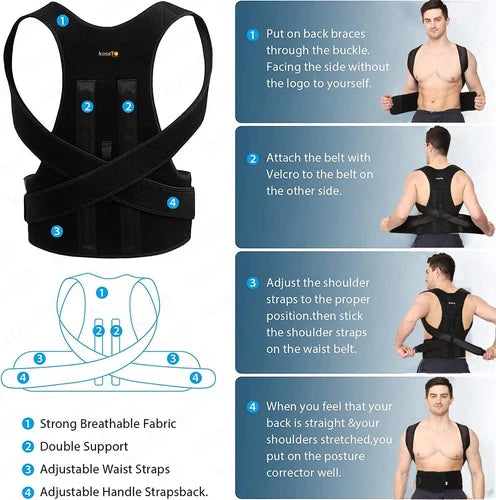 DGN Mart adjustable posture corrector belt for men and women providing back support and pain relief, shown worn on a person.
