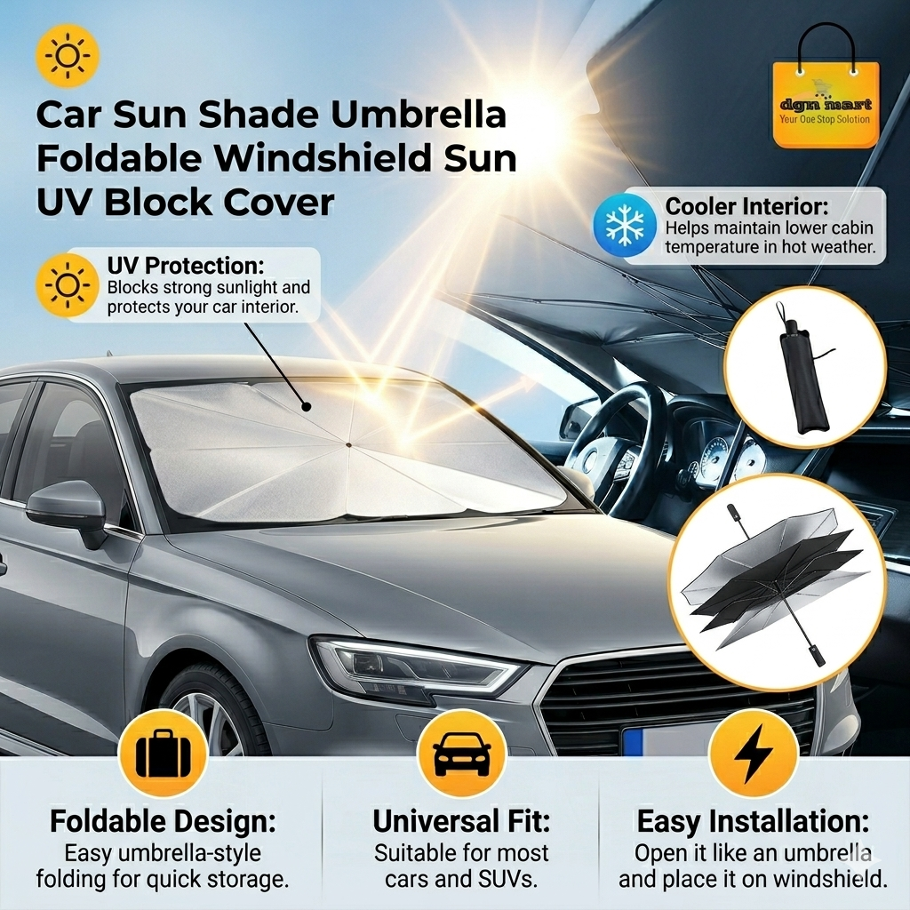 Car Sun Shade Umbrella – Foldable Windshield Sun Protector UV Block Heat Resistant Cover for Cars