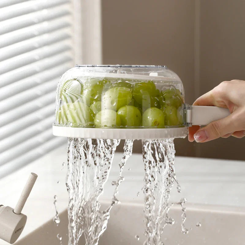 Folding Handle Drain Basket with Lid Fruit Vegetable Washing Bowl - DGN Mart