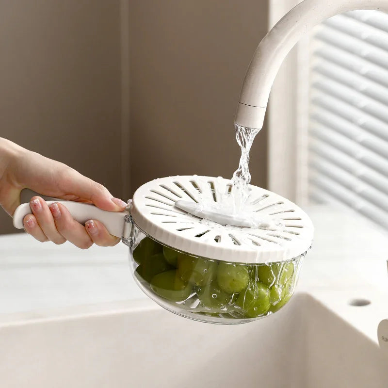 Folding Handle Drain Basket with Lid Fruit Vegetable Washing Bowl - DGN Mart