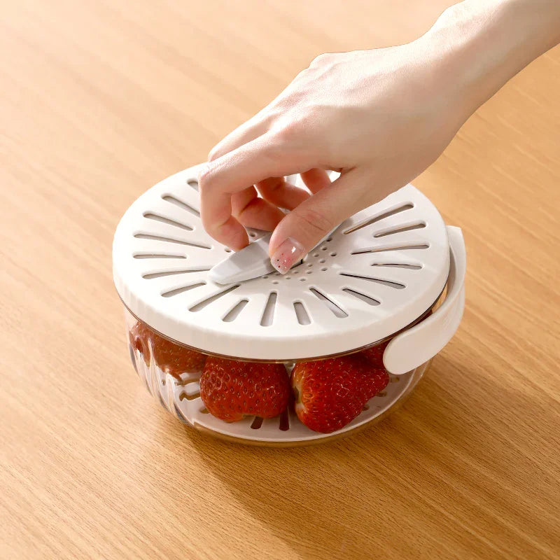 Folding Handle Drain Basket with Lid Fruit Vegetable Washing Bowl - DGN Mart