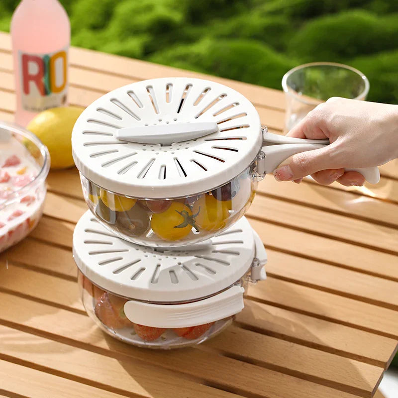 Folding Handle Drain Basket with Lid Fruit Vegetable Washing Bowl - DGN Mart